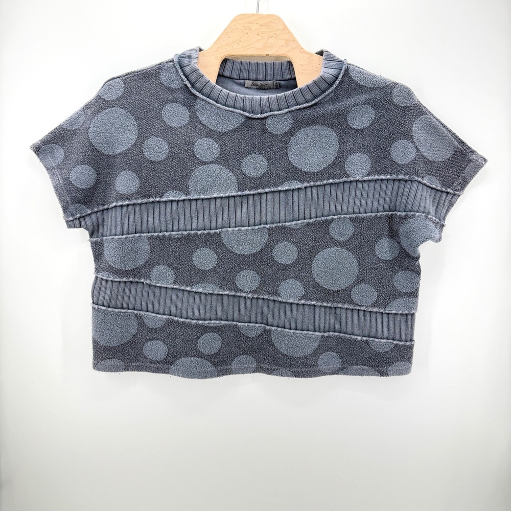 Beau Jours Sweatshirt Womens XS Blue Polka Dot USA Made Oversized Lagenlook